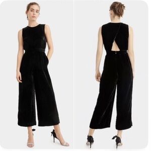 J. Crew Wrap Back Cropped Velvet Jumpsuit Black
